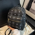 Mini sac à dos en similicuir noir avec imprimés ours blancs et fermetures éclair dorées - Noir