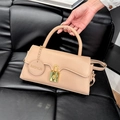Apricot matte leather crossbody bag with gold padlock and fashion hanging charm - Khaki