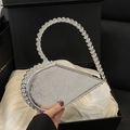 Zilveren hartvormige avondtas met pailletten en strass handvat in een luxe geschenkdoos - Zilver