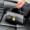 Retro black leather crossbody bag with golden padlock detail and fashion charm - Black