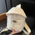 Beige checkered canvas crossbody phone bag featuring a drawstring flap and woven strap - Off-white