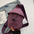 Purple checkered canvas crossbody bag with adjustable strap and drawstring detail - Purple