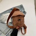 Brown plaid canvas crossbody phone bag with orange adjustable strap and drawstring - Brown