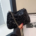 Mini sac à main à paillettes noires avec chaîne dorée élégante pour soirée festive - Noir