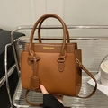 Brown lychee-texture leather handbag and crossbody bag with fashion print and strap - Brown