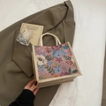 Tragetasche aus Segeltuch mit Blumenstickerei und gewebten Griffen im Vintage-Stil - Rosa Reißverschluss