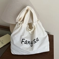 White minimalist Fanyissa tote bag with drawstring and large capacity for daily commute - White