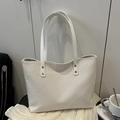 Minimalistische beige gewebte Tragetasche mit großem Fassungsvermögen und Riemen - Weiß