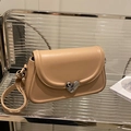 Light brown saddle bag for women featuring a silver heart-shaped lock and wide strap - Khaki
