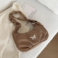 Sac bandoulière marron en velours côtelé avec papillon argenté et lanière plissée - Kaki