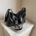 Large black hobo shoulder bag in soft premium faux leather with adjustable strap - Black