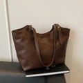 Vintage large dark brown tote bag with pleated texture and adjustable straps - Brown