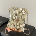 Glitzernde goldene Pailletten-Minianhangtasche mit eleganter Metallkette für Damen - Champagner