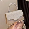 Bolso de noche dorado brillante con solapa de diamantes, acabado satinado y asa rígida - Dorado