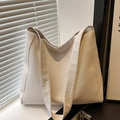White minimalist woven hobo bag with large capacity and wide shoulder strap - White