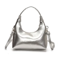 Borsa hobo argento metallizzato con design a luna e tracolla sottile rimovibile - Argento