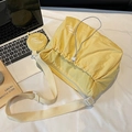 Lemon yellow nylon drawstring crossbody tote bag with matching small round zipper pouch - Yellow