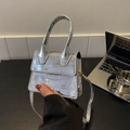 Mini sac à main argenté métallisé à motif crocodile avec bandoulière amovible - Argenté