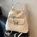 Off-white large tote bag with butterfly ornament and cloud charm in minimalist style - With Pendant / Off White