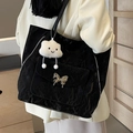 Black tote bag with butterfly buckle, crinkle texture and cute cloud charm detail - With Pendant / Black