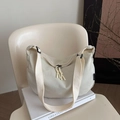Cream white crescent dumpling bag in textured nylon with woven shoulder strap - White