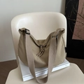 Minimalist khaki hobo dumpling bag in nylon with adjustable shoulder strap - Khaki