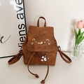 Mini zaino marrone vintage con simpatico viso di gatto e stampe di zampe bianche - Marrone