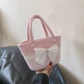 Handgefertigte gewebte Tasche in Pink und Weiß mit großer Schleife für Damen - Schleife Deko Rosa