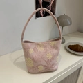 Rosa Tragetasche mit vintage gelben Blumenmustern und langen Schulterriemen für Damen - Rosa