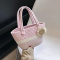 Handgefertigte gewebte Baumwolltasche in Pink und Weiß mit 3D-Gänseblümchen - Gewebte Blume Rosa