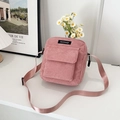 Bolso bandolera de pana rosa para mujer con correa ajustable y diseño cuadrado - Rosa