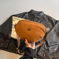 Fashionable caramel brown nylon crossbody bag with adjustable strap and metal logo - Brown