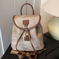 Vintage-Rucksack aus Canvas und braunem Leder mit Drehverschluss in Hellgrau und Braun - Grau