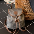 Vintage Segeltuch-Rucksack in Graubraun mit braunem Lederbesatz und Silberhaken - Schwarz