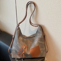 Borsa tote vintage di grande capacità in tessuto grigio scuro con manici marroni - Marrone Scuro