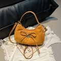 Vintage mustard yellow suede hobo bag with bow decoration and metal heart charm - Yellow