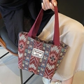 Ethnic geometric pattern tote bag in burgundy and indigo with canvas handles - Small Red