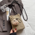 Mini borsa a tracolla kaki in nylon con ciondolo a mostro di peluche nero decor - Con Ciondolo / Cachi