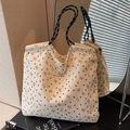 Borsa tote in velluto a coste bianco crema con stampa di cuori e fiocchi - Bianco Sporco