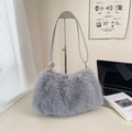 Bolso tipo cubo de felpa gris claro con correa anudada y elegantes detalles dorados - Gris