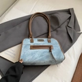 Sac fourre-tout vintage bleu clair en jean avec poignées marron et détails argent - Bleu - Sans Pendentif