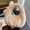 Bolso de mano de felpa beige con asa de nudo para un estilo moderno de otoño e invierno - Caqui claro