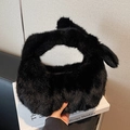 Bolso de mano de felpa negra con diseño de nudo elegante para la temporada de invierno - Negro
