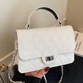 White quilted leather crossbody bag with silver twist lock and chain strap - White