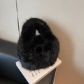 Plush faux fox fur shoulder bag in black with soft handle for autumn and winter - Black