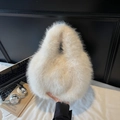 Plush white faux fox fur handbag with a soft, fluffy texture for women's autumn winter style - Off-white