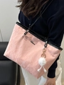 Sac fourre-tout rose avec breloque en peluche et anses noires mode femme automne - Rose + Pendentif Elfe Blanc