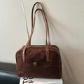 Retro dark brown suede tote bag with leather straps and outer pocket for daily commuting - Coffee (Without Charm)