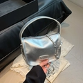 Silver metallic PU leather crossbody bag with chain strap and Fashion emblem - Silver