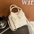 Creative cream-white shirt shaped handbag with pleated PU leather and button details - White